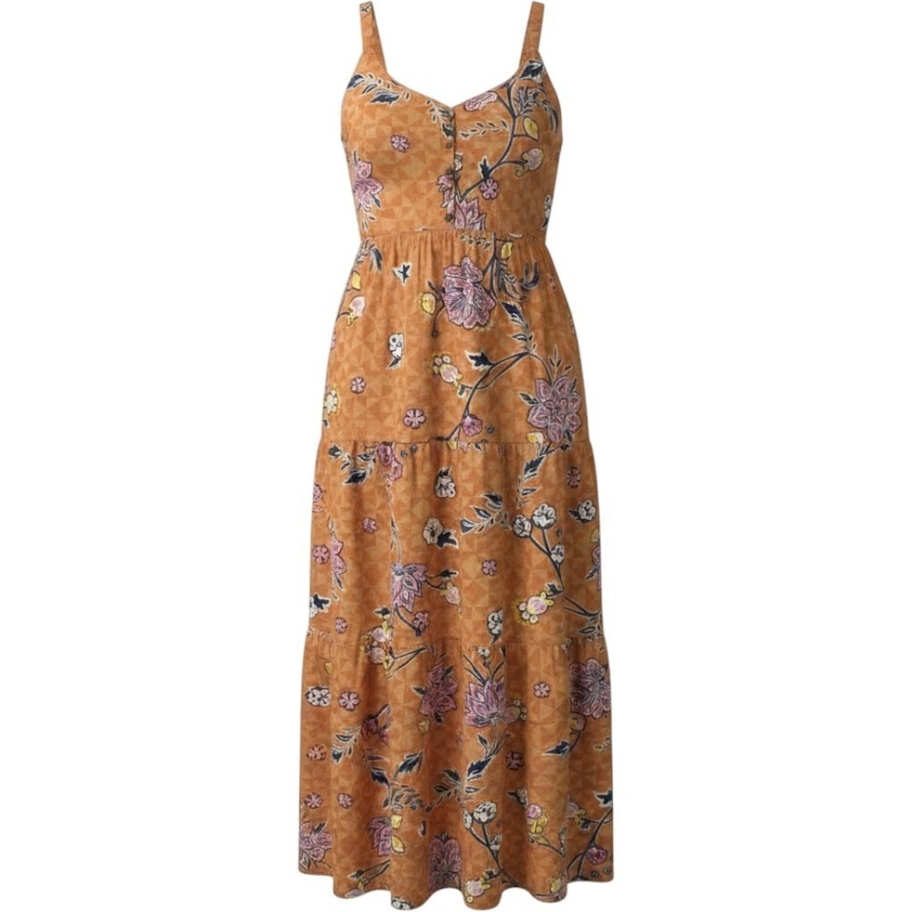 Sonoma Floral Midi Dress Womens 1X Brown Linen Blend Button Front Boho Cottage